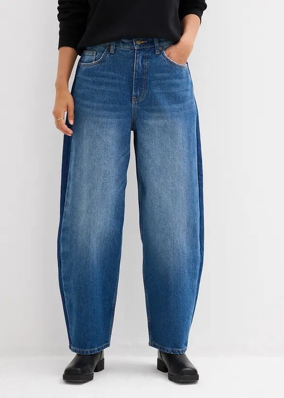 Jeans cropped a palloncino, vita alta, bonprix