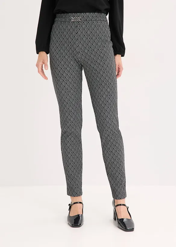 Pantaloni jacquard con elastico in vita e fibbia, bonprix