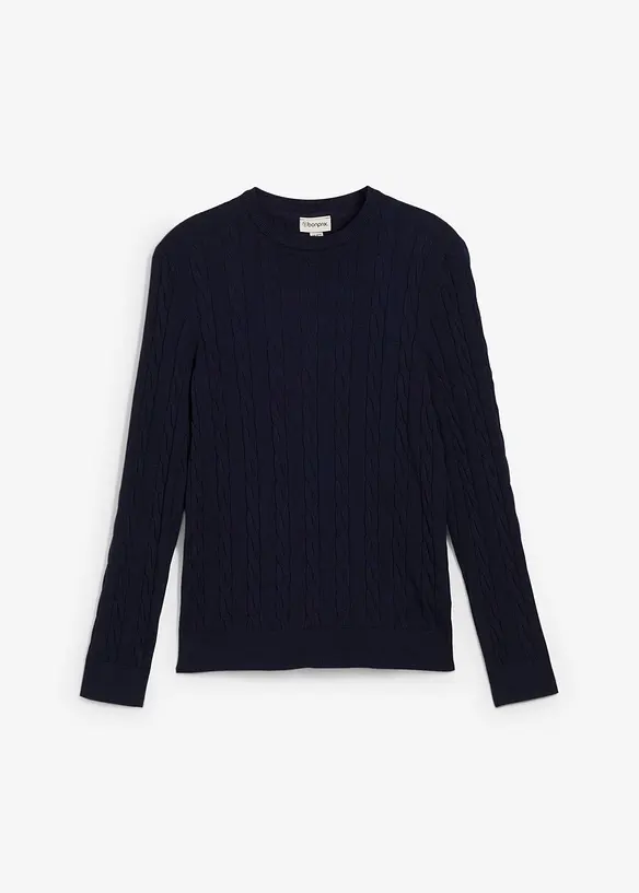 Maglione in filato fine a trecce, slim fit, bonprix