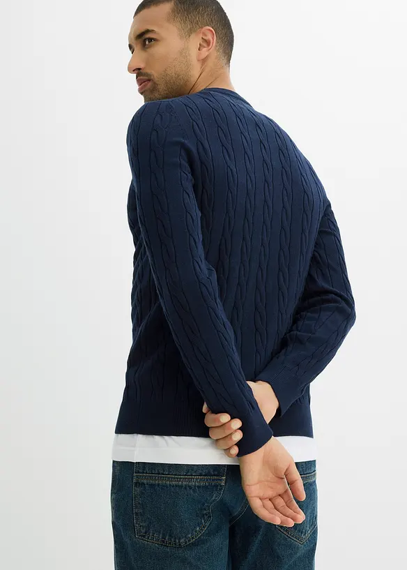 Maglione in filato fine a trecce, slim fit, bonprix
