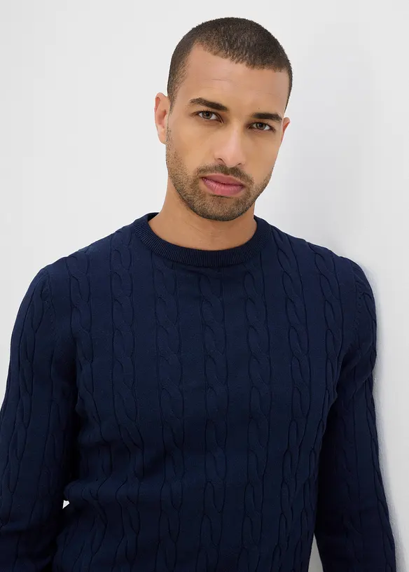 Maglione in filato fine a trecce, slim fit, bonprix