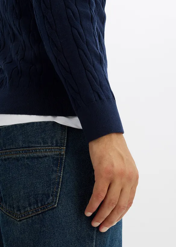 Maglione in filato fine a trecce, slim fit, bonprix