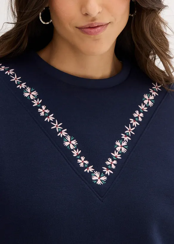 Felpa in misto cotone con ricamo, bonprix