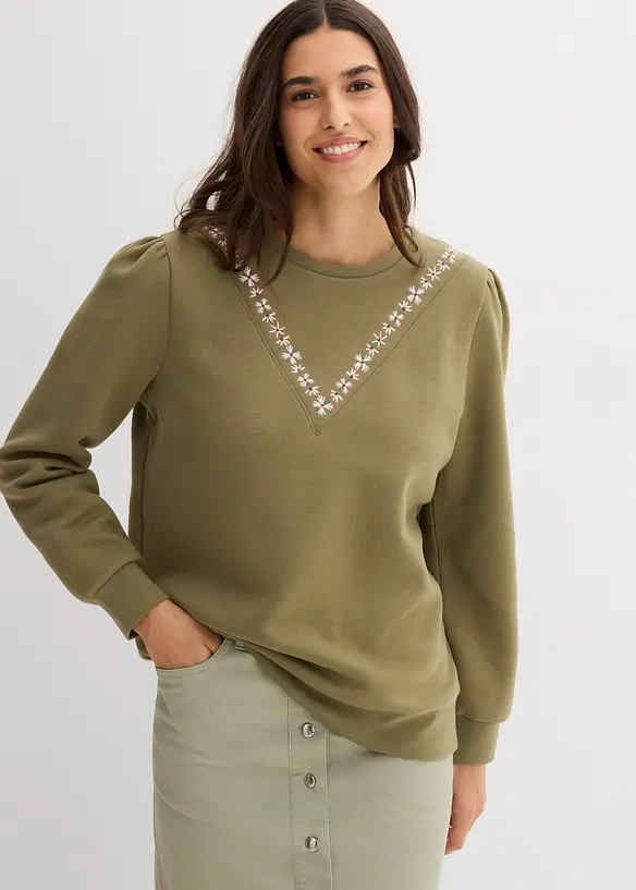 Felpa in misto cotone con ricamo, bonprix
