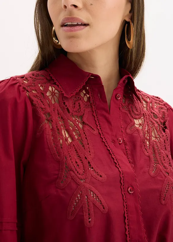 Abito midi di cotone con inserti di pizzo, bonprix