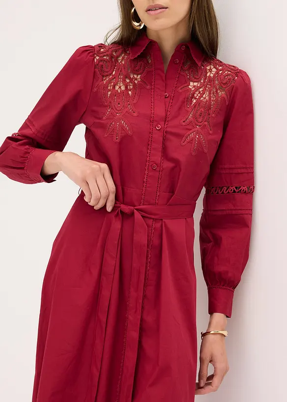 Abito midi di cotone con inserti di pizzo, bonprix