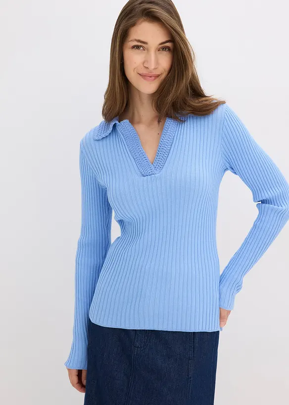 Maglia in filato fine con colletto raffinato, bonprix