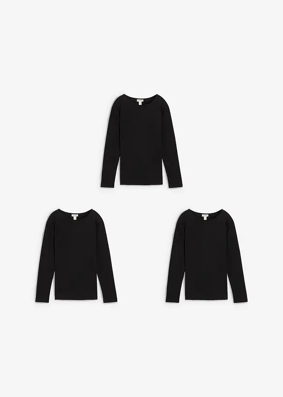 Maglia a maniche lunghe in puro cotone (pacco da 3), bonprix