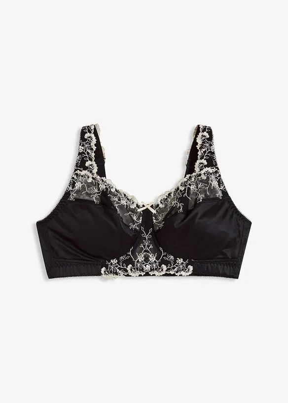 Reggiseno contenitivo senza ferretto con spalline imbottite e ricamo, bonprix