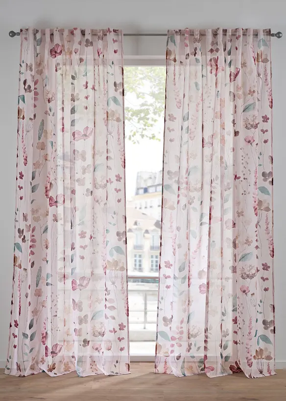 Tenda trasparente con stampa floreale (pacco da 1), bonprix