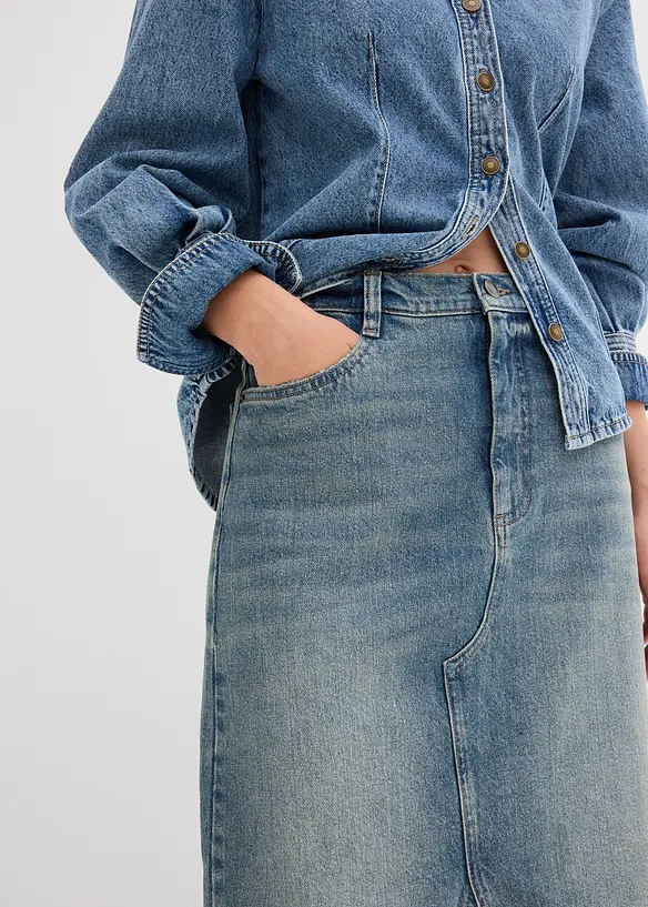Gonna maxi di jeans, vita media, bonprix