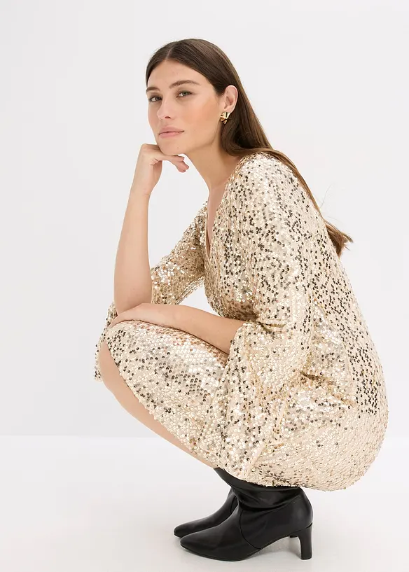 Abito con paillettes e maniche a campana, bonprix