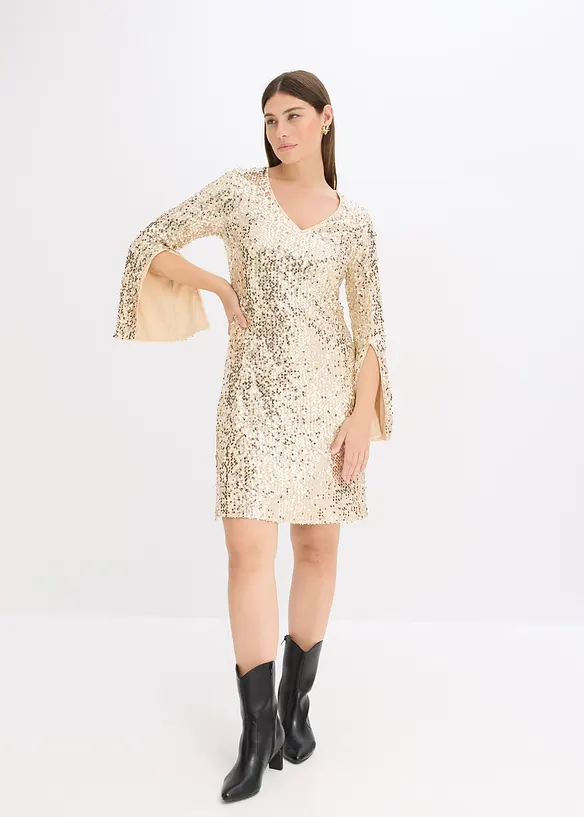 Abito con paillettes e maniche a campana, bonprix