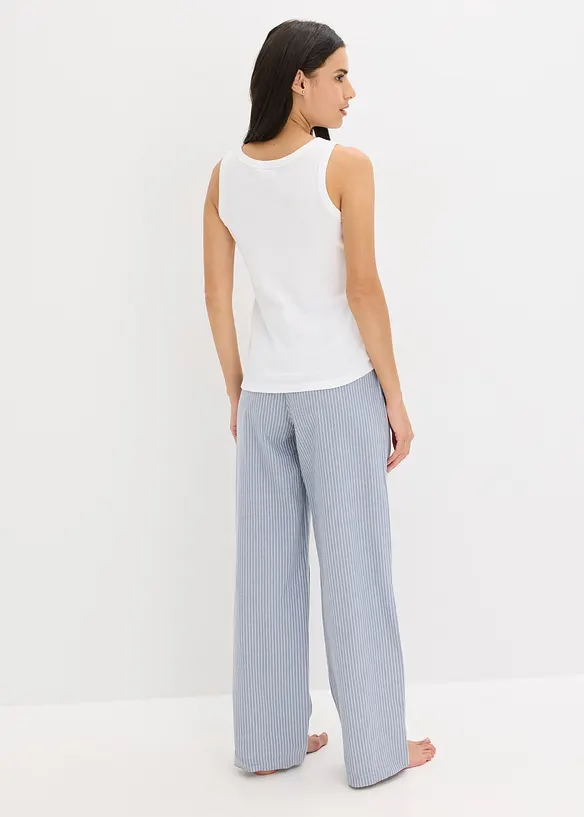 Pigiama con top a costine e pantaloni in tessuto, bonprix