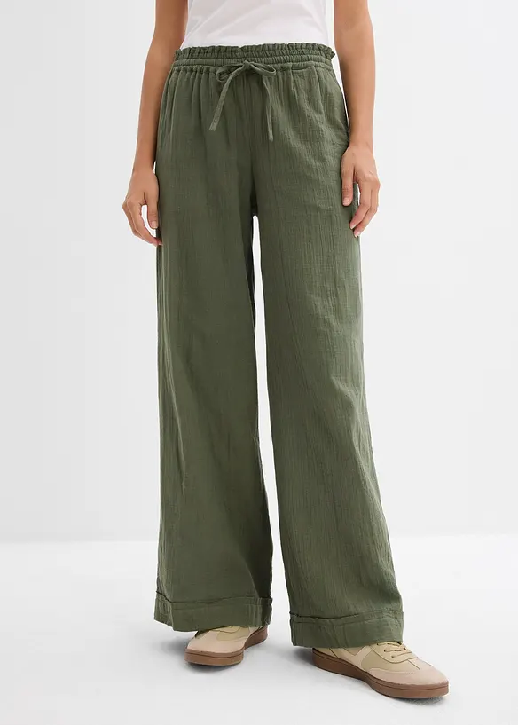 Pantaloni con elastico in vita in mussola leggera, bonprix