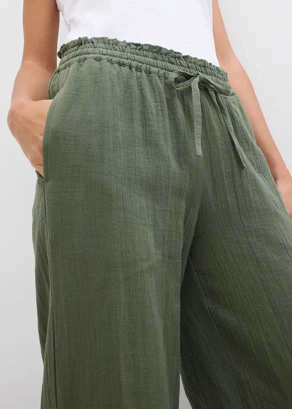 Pantaloni con elastico in vita in mussola leggera, bonprix