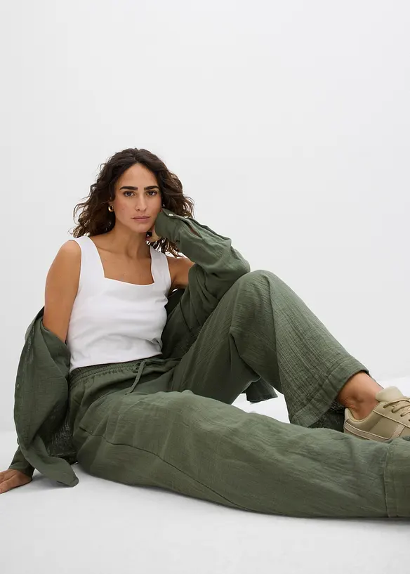 Pantaloni con elastico in vita in mussola leggera, bonprix