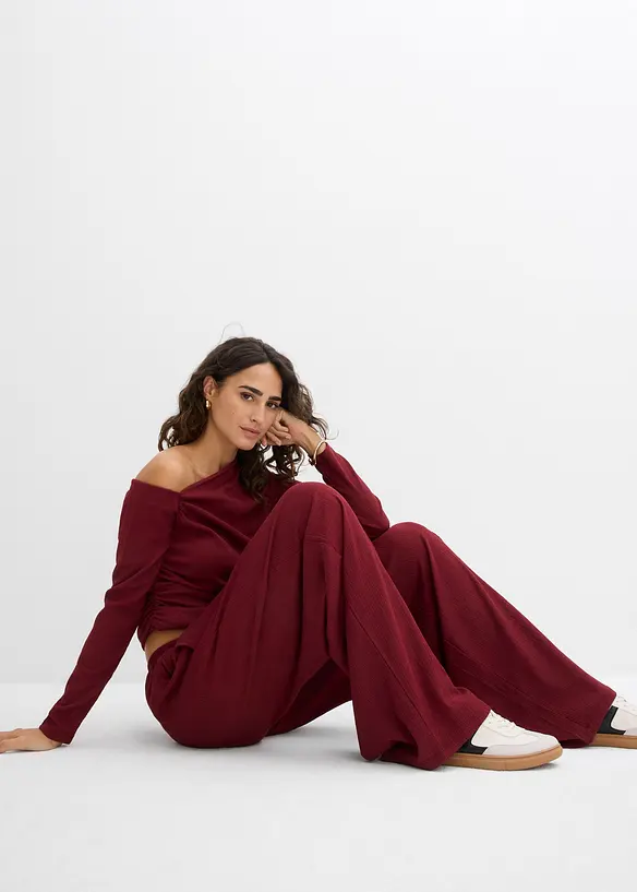 Pantaloni in crêpe operato con elastico in vita, bonprix