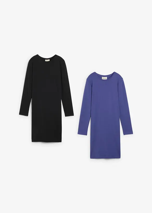Abito di jersey in misto cotone biologico elasticizzato (pacco da 2), bonprix