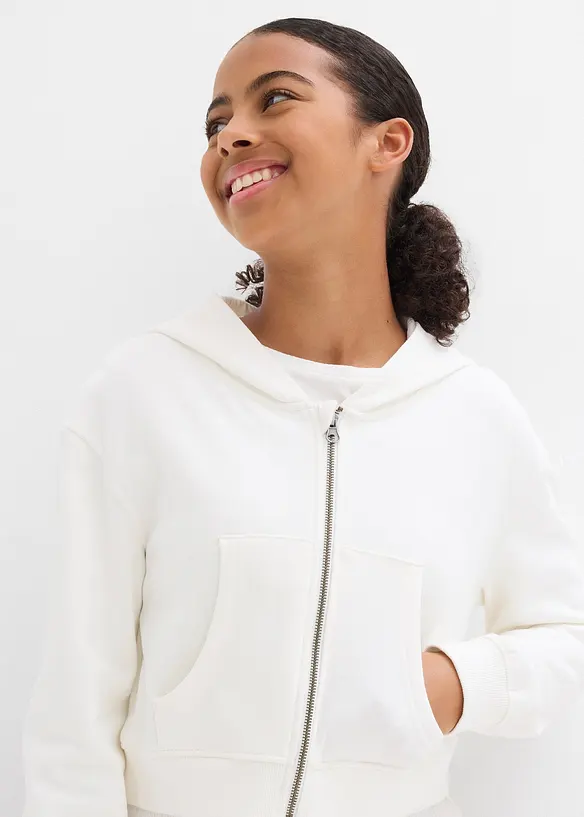 Felpa con zip e cappuccio in puro cotone biologico, bonprix