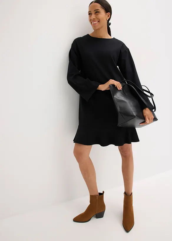 Abito corto con volant in punto di Roma, bonprix