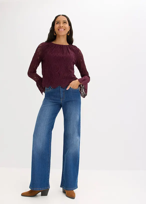 Blusa in pizzo con volant, bonprix