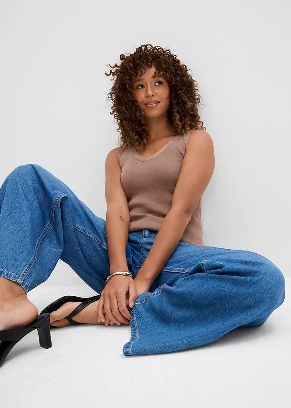 Jeans wide leg, vita media, bonprix