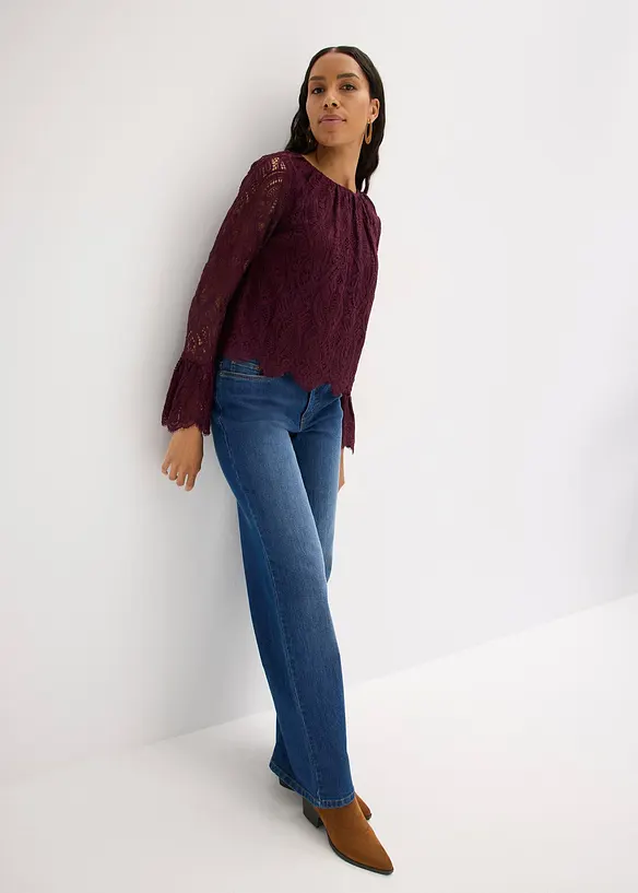Blusa in pizzo con volant, bonprix