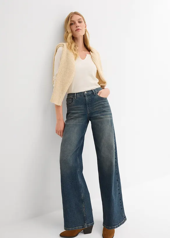 Jeans wide leg a vita alta, bonprix