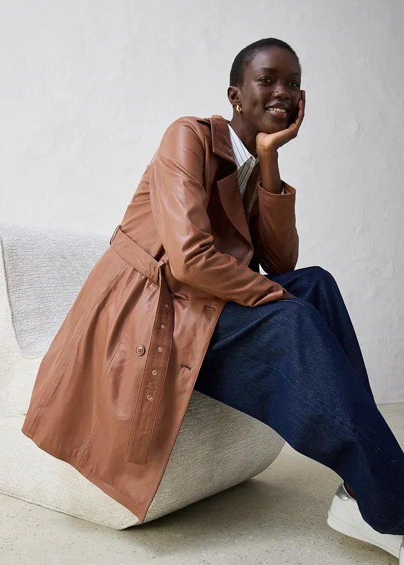 Trench in pelle, bonprix