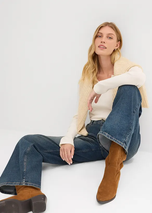 Jeans wide leg a vita alta, bonprix