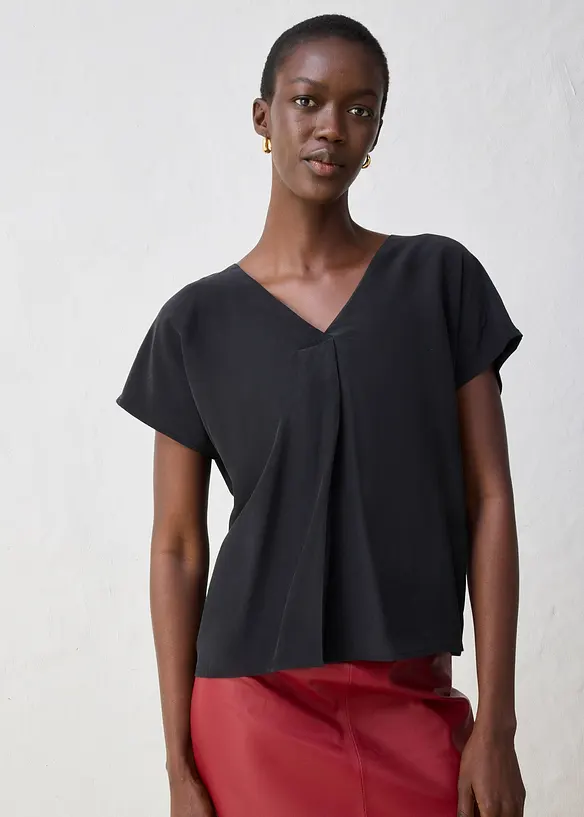 Maglia in misto seta con inserto in tessuto, bonprix