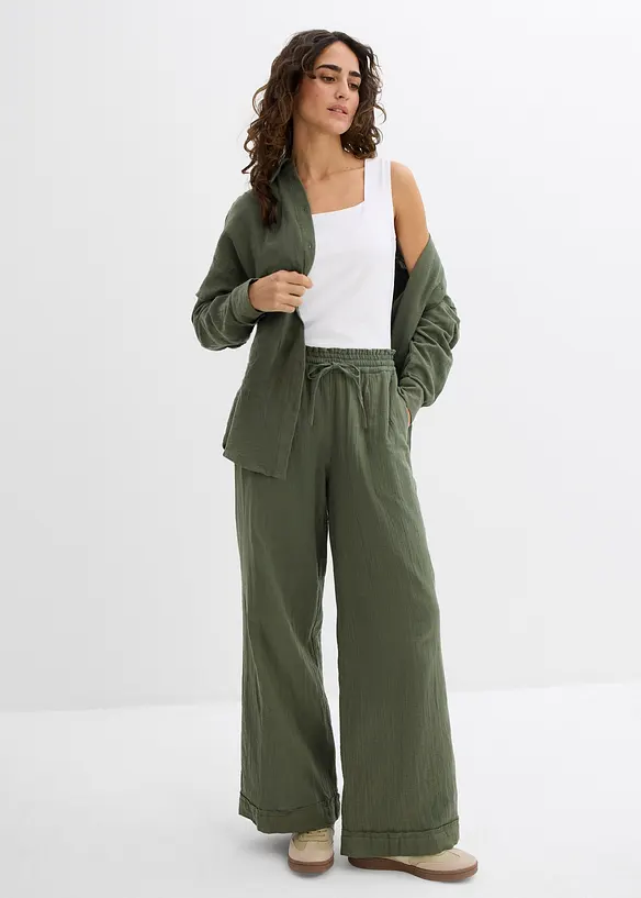 Pantaloni con elastico in vita in mussola leggera, bonprix