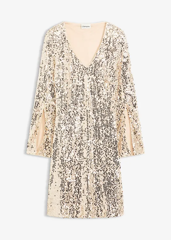 Abito con paillettes e maniche a campana, bonprix