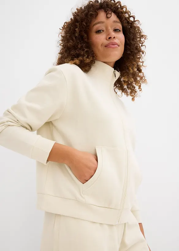 Felpa con zip in puro cotone biologico, bonprix