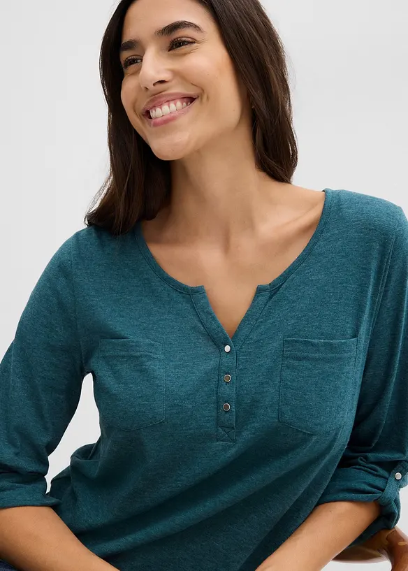 Maglia serafino in cotone con bottoni, bonprix
