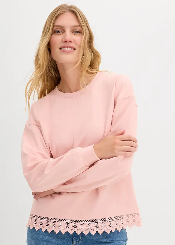 Felpa con inserto in pizzo, bonprix