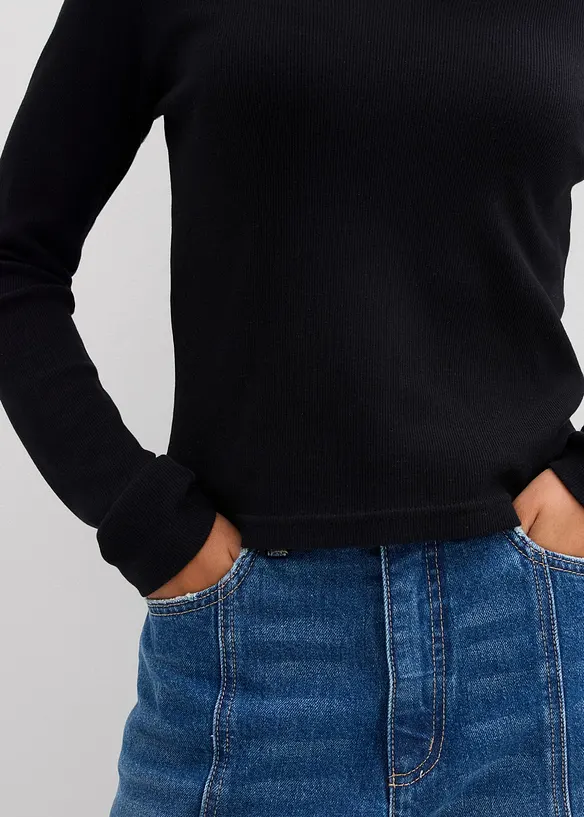 Maglia a costine corta in cotone biologico, bonprix