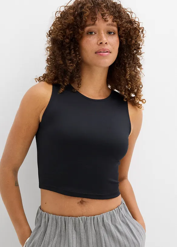 Top corto aderente (pacco da due), bonprix