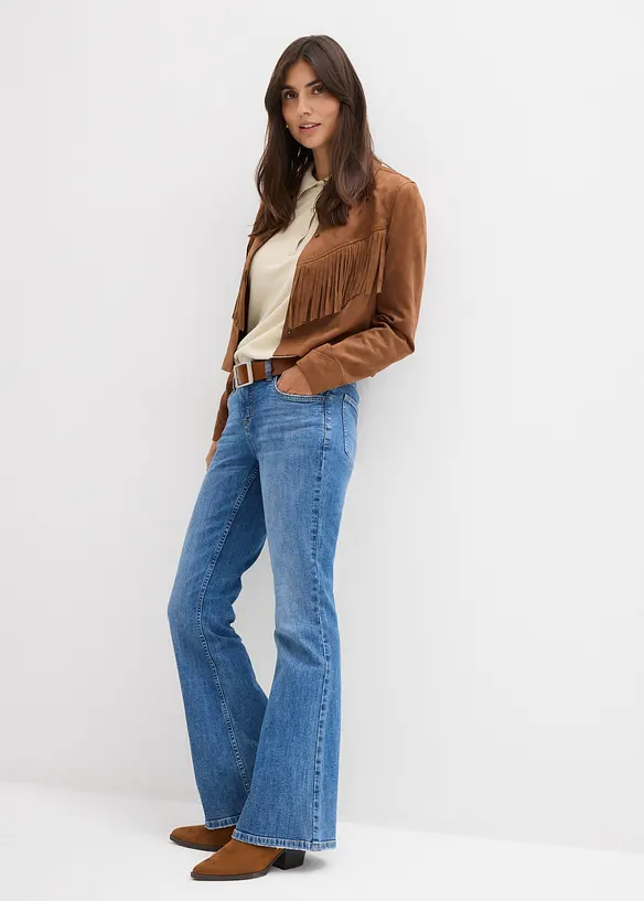Jeans a zampa, vita media, bonprix
