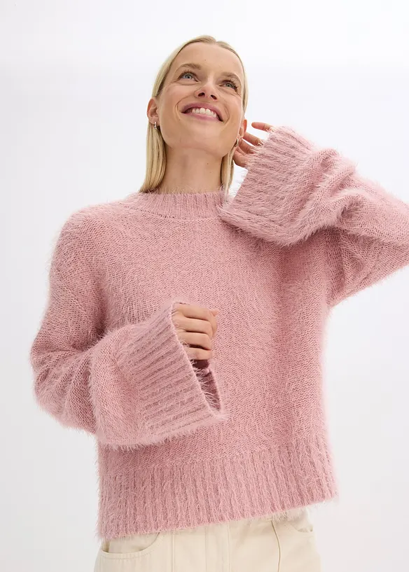 Maglione boxy in filato piumato soffice, bonprix