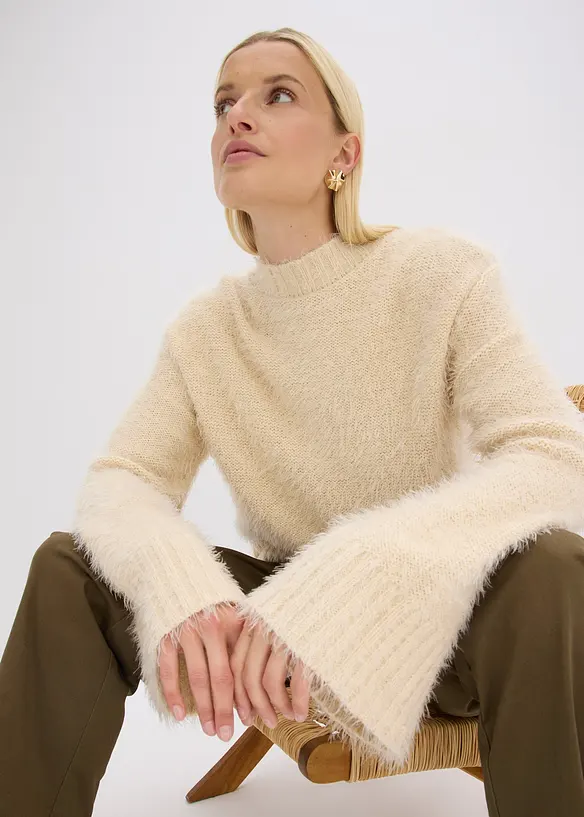 Maglione boxy in filato piumato soffice, bonprix