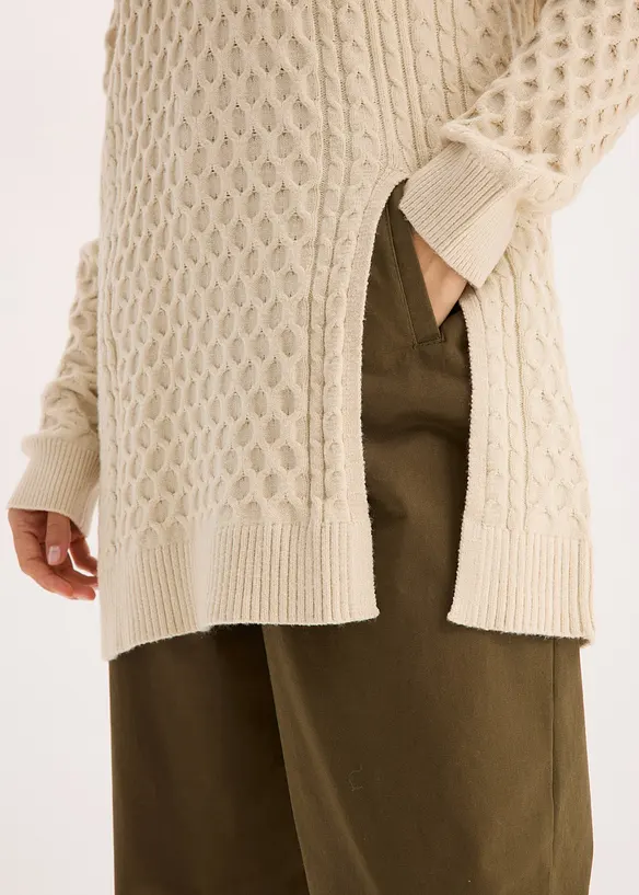 Maglione lungo in misto viscosa fluente, bonprix