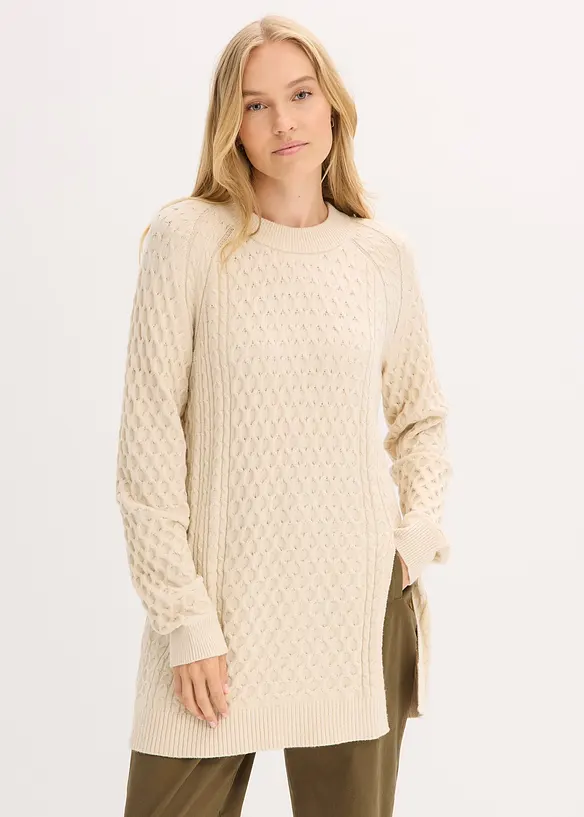 Maglione lungo in misto viscosa fluente, bonprix
