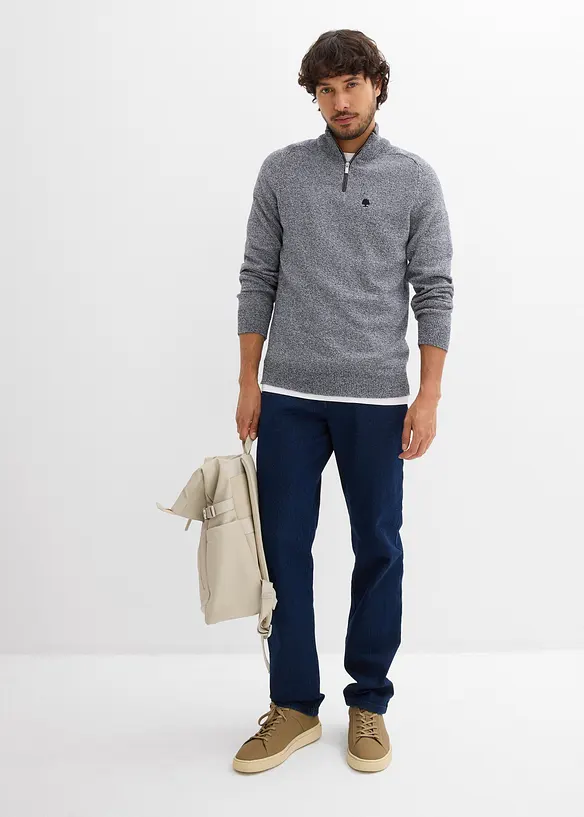 Maglione con zip e cotone riciclato, bonprix