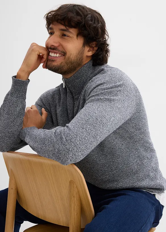 Maglione con zip e cotone riciclato, bonprix