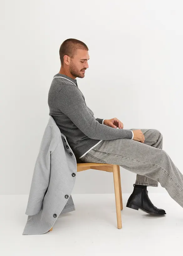 Maglione con colletto a polo e cotone riciclato, bonprix