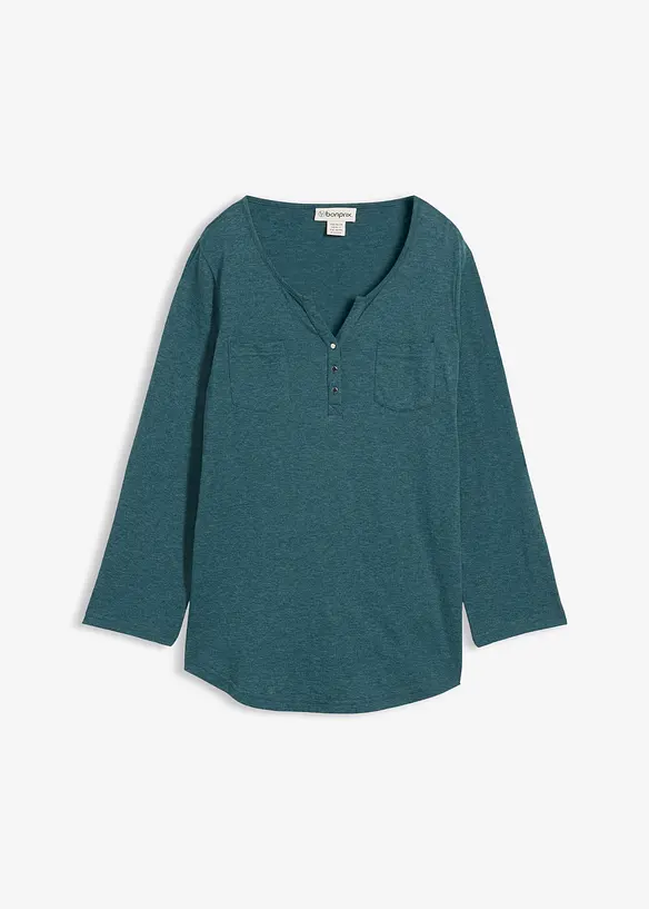 Maglia serafino in cotone con bottoni, bonprix