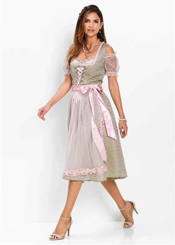 Abito bavarese con perle (set 2 pezzi), bonprix