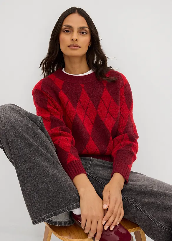 Maglione in filato fine a quadri, bonprix